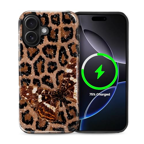 Coque magnétique pour iPhone 16 MagSafe antichoc silicone rigide motif léopard papillon
