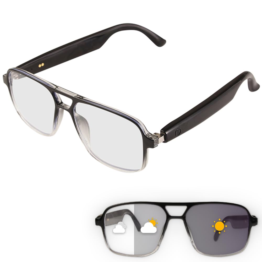 Smart Glasses Bluetooth Audio Glasses Sunglasses Blue Light Glasses for Men Women Dual Mic Color-Change UV Protection