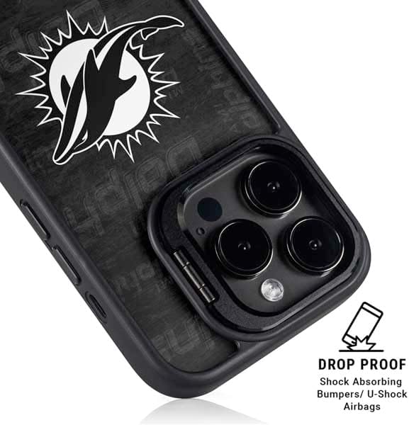 Skinit Kickstand Phone Case Compatible with iPhone 16 Pro Max - Officially Licensed NFL Miami Dolphins Black & White Design