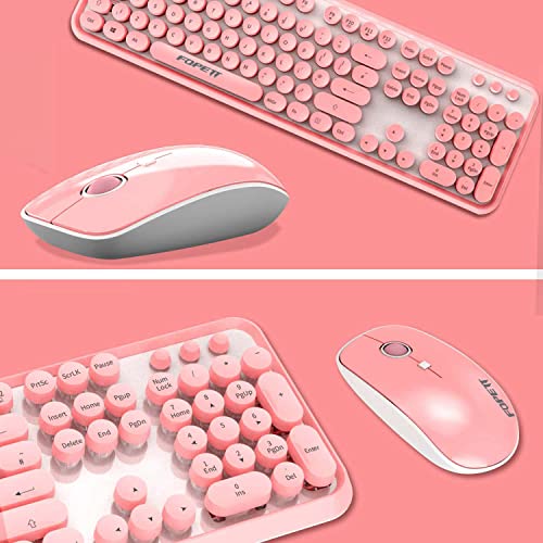 Image of FOPETT Wireless Keyboard and Mouse Combo, 104 Keys Full-Sized 2.4 GHz Round Keycap Colorful Keyboards, USB Receiver Plug and Play, for Windows, Mac, PC, Laptop, Desktop (Pink)