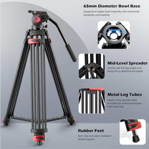 Mactrem 82"/210cm Fluid Head Tripod - Heavy Duty Video Tripod for Camera - image 5