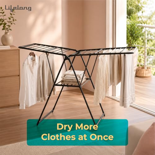 Image of Lifelong Foldable Cloth Drying Stand | Rack for More Drying Space | Collapsible Laundry | Strong & Durable | Anti-Skid | Cloth Dryer with Iron Legs