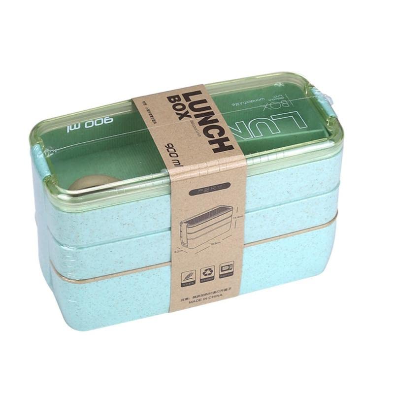 Marmita/Lancheira Japonesa (Bento) Com 3 Compartimentos e Talheres 900ml (Verde)