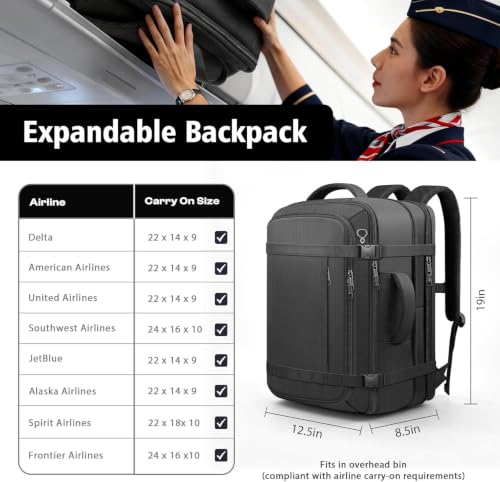 Image of Ample Space Travel Backpack with LifetimeWarranty,Expandable Carry on Backpack with Cable Access Port,Fits 17.3 inchLaptop Notebook,Water Resistant Weekender Backpack Business Trips,Daily Travel,Black