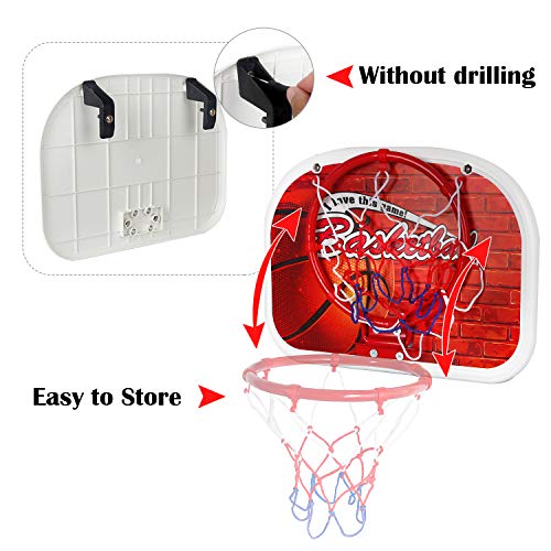 Kids Basketball Hoop - Mini Hanging Wall Basketball Backboard with Pump and Ball Indoor Outdoor Toy Set for Boys Age 3 4 5 - Thumbnail 5