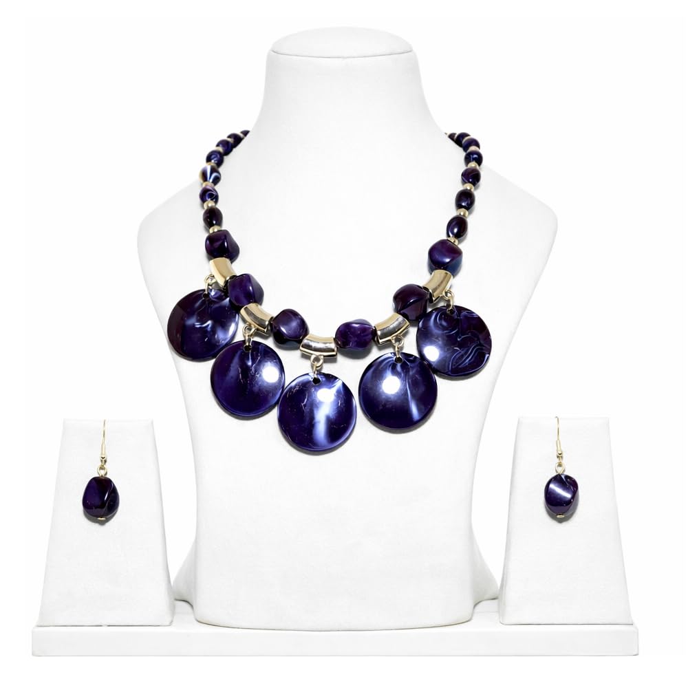 Women’s Tribal Necklace and Earrings Set Chunky Beaded Fashion Jewelry for Beach Wedding, Summer Party, Birthday, and Anniversary Gift Set of 1