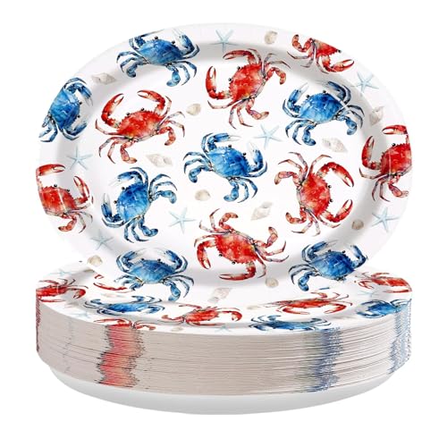 50Pcs Red Blue Crabs Oval Paper Plates 10 50Pcs Red Blue Crabs Oval Paper Plates 10