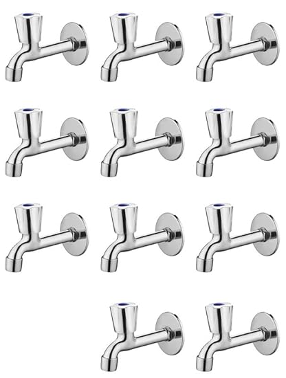 Spazio Stainless Steel Crown Collection Long Body Taps (Pack of 11) for Bathroom/Kitchen Taps Foam Flow Water with Wall Flange Chrome Plated Brass Disc, Bib Tap Faucet (Wall Mount Installation Type)