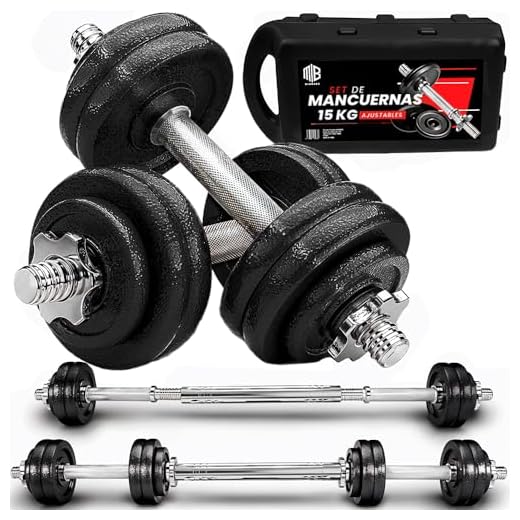 ManiBoom Maletin Pesas y Mancuernas Ajustables de HIERRO ANTIDESLIZANTES - Mancuernas 10kg 15kg 20kg 30kg 40kg 50kg con Barra Regulables y Cierre de SEGURIDAD - Kit de Ejercicio Gym en Casa (15 KG)