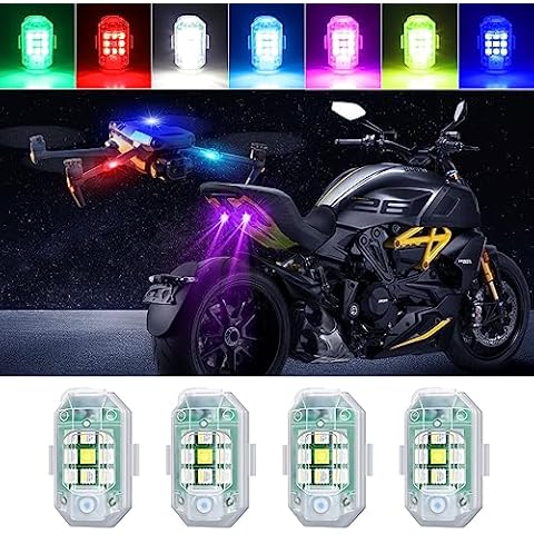 MAODANER Wireless Led Anti-Collision Strobe Lights, 7 Colors USB Rechargeable Night Riding Motorcycles LED Drone Strobe Lights, Vehicles High Brightness Mini Flashing Signal Light, Pack of 4 Cover