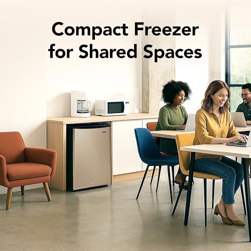 Image of Whynter Upright Freezer with Lock, 2.1 Cu. Ft. Small Freezer Mini Freezer for Bedrooms, Dorms, Garages, Offices, CUF-210SSG, Rose Gold