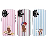 Cute Monkey Cartoon Tough Phone Case – Fun Striped Design Protective Cover, Curious Monkey George Style Phone Case, Shockproof Phone Cover, Football Gift Idea
