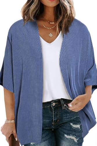 Image of Eytino Women Plus Size Lightweight Cardigan Half Sleeve Ribbed Knit Kimono Cardigans Tops(1X-5X)