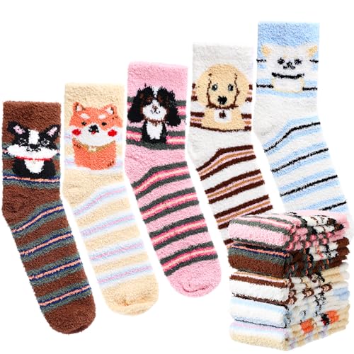 Image of Foaincore 5 Pairs Fuzzy Socks for Women Cozy Cute Winter Warm Fluffy Socks for Birthday Themed Party Gift