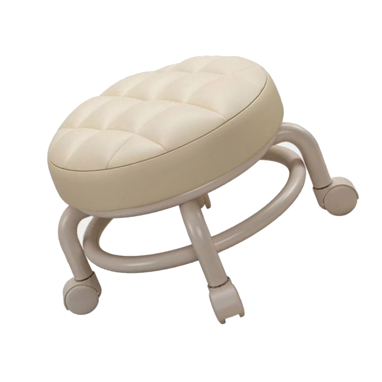 Taburete bajo con Ruedas Cuero PU con Asiento de Esponja Suave Cómodo Diseño Giratorio de 360 ​​Grados para Uso en Casa o para Niños y Adultos
