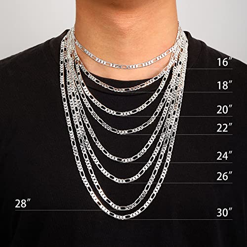 OCHCOH 925 Sterling Silver Clasp 2.5/3/4/5mm Figaro Chain for Men Women Diamond Cut Silver Chain Necklace for Men Women 16, 18, 20, 22, 24, 26, 28, 30 Inches3