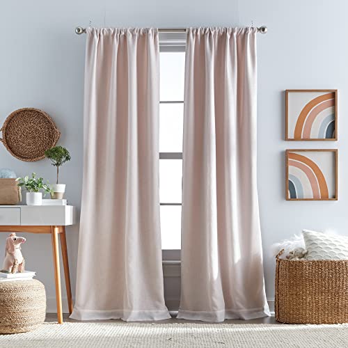 Dream Factory Room Darkening Curtains for Kids Bedroom Decor Metallic Sheer Lined Drapes Rod Pocket Window Treatment 2 Piece Set, 63