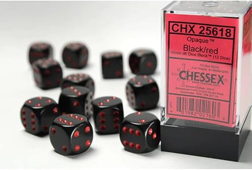 Miniatura 2 de Chessex DND - Juego de dados poliédricos de plástico opaco de 0.63 pulgadas, color negro y rojo, Dungeons and Dragons, incluye 12 dados – D6