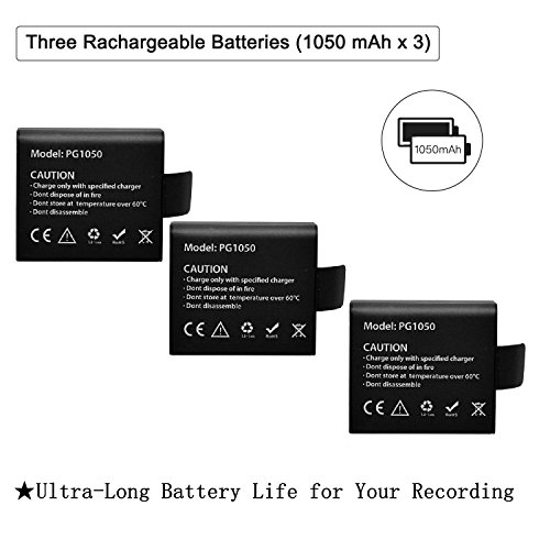 VVHOOY 3 x 1050mAh Rechargeable Action Camera Battery with USB Dual