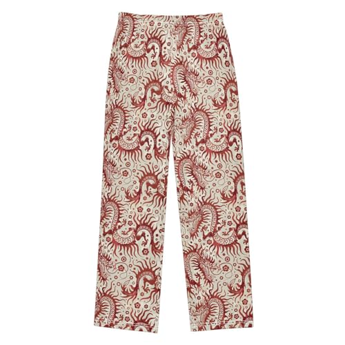 Wild Dragon Print Boys Long Pants Soft Trousers Elastic Waist Kids Lounge Bottoms with Pockets S-XL