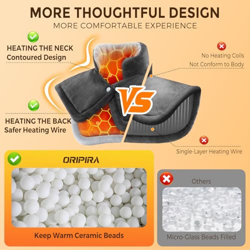 Heating Pads for Neck and Shoulders and Back, Weighted Electric Heating Pad for Deeper Pain Relief, 6 Heat Settings, 4 Auto-Off, 23" x 17", Birthday Christmas Gifts for Men Women, Grey - Image 4