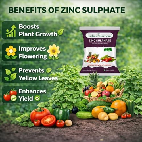 Image of Indian Gardens - Zinc Sulphate Fertilizers | Boost Plant Growth and Health | Zinc 33% and Sulphur 15%| Micronutrient Fertilizer for All Types of Plants - 200 Grams