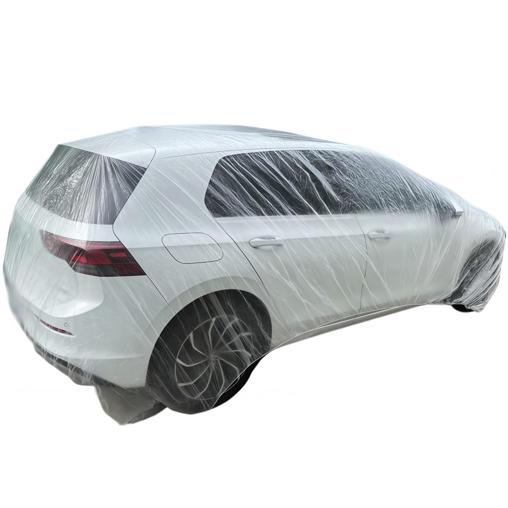 Disposable Car Cover for Mitsubishi Mirage 2013-2023,Rain Dust Garage Cover,Clear Plastic Car Cover with Elastic Band,Waterproof All Weather,for Outdoor Snow Rain Weather