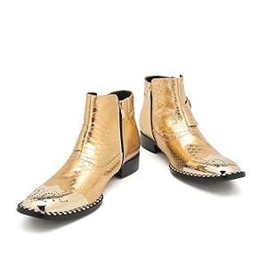 Amazon.com | Men Gold Chelsea Boots Inner Zipper Metal Round Amazon.com | Men Gold Chelsea Boots Inner Zipper Metal Round