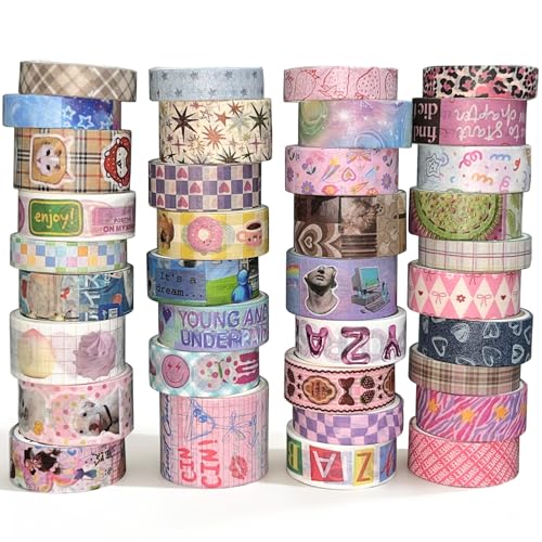 ZHIJIANHZ 36 Rolls Vaporwave Aesthetic Washi Tape Set, Decorative Scrapbook Tape for Journaling, Bullet Journals, Planners, DIY Crafts and Gift Wrapping