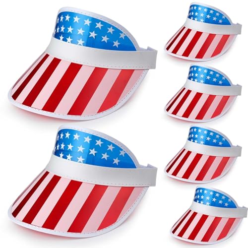 Image of Vabean American Flag Visor 4th of July Hat UV Protection Plastic Patriotic USA Visor Cap for Women Men Beach Accessories