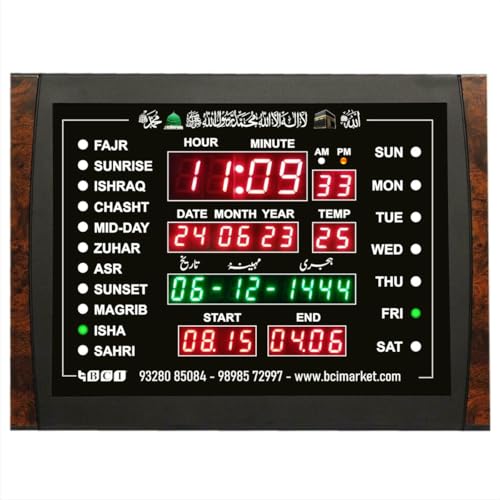Image of BCI Electronics : Azan Time Calendar Clock with Hijri Date Month for Home (Special for Masturat Ladies Namaz Time Home Clock) with Bluetooth Size 39.5x29.5 cm