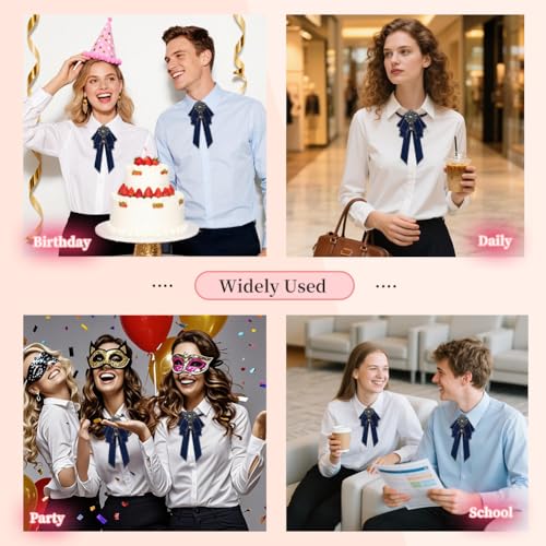 Image of Rhinestone Retro British Style Pre-tied Adjustable Fabric Ribbon Bow Tie for Women Men Uniform Necktie Bownot