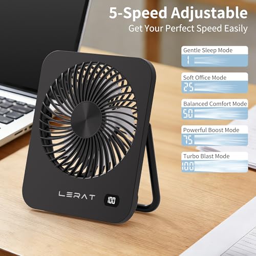 5-Speed Lerat USB Rechargeable Foldable Portable Desk Fan - image 3