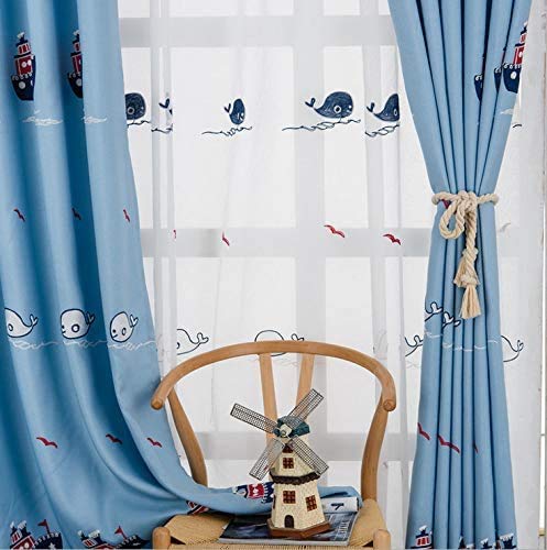 Rideaux de fenêtre blackout dauphin bleu 250x270cm pour chambre d'enfant