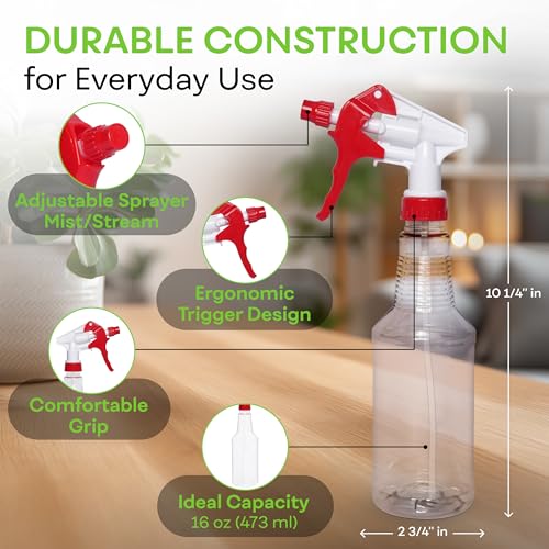 BRIGHTFROM Plastic Spray Bottle, 16 OZ Empty, Adjustable Trigger Spray Fine to Stream - Leak Proof, Clear, Refillable, Heavy Duty for Hair Salons, Cleaning, Cooking (Household/Commercial)3