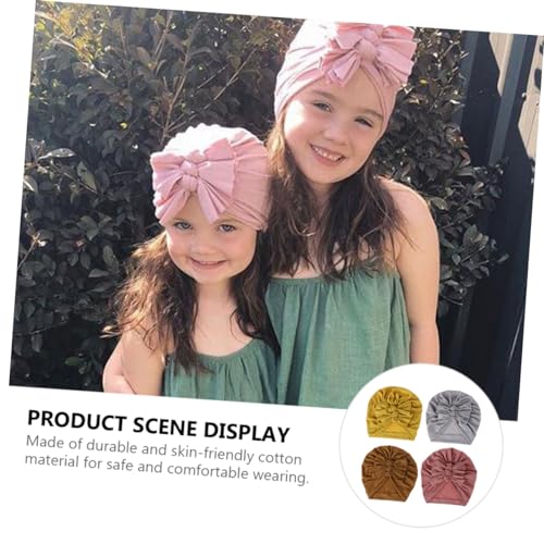 4Pcs Adorable Hats Soft Cotton Pullover Caps with Pleated Bow Fashionable Headwear for Boy Girl Years Dusty2