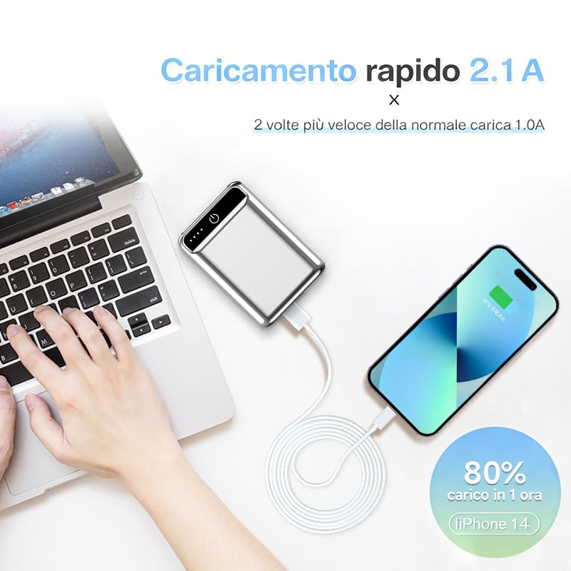 Power Bank 10000mAh: Ricarica rapida tripla, display LCD, compatto e sicuro. Perfetto in movimento.(oro rosa)