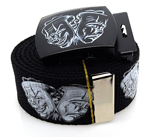 BodyJewelryOnline Cry & Smile 2 Face Canvas Military Black Web Belt & Buckle 60 inches