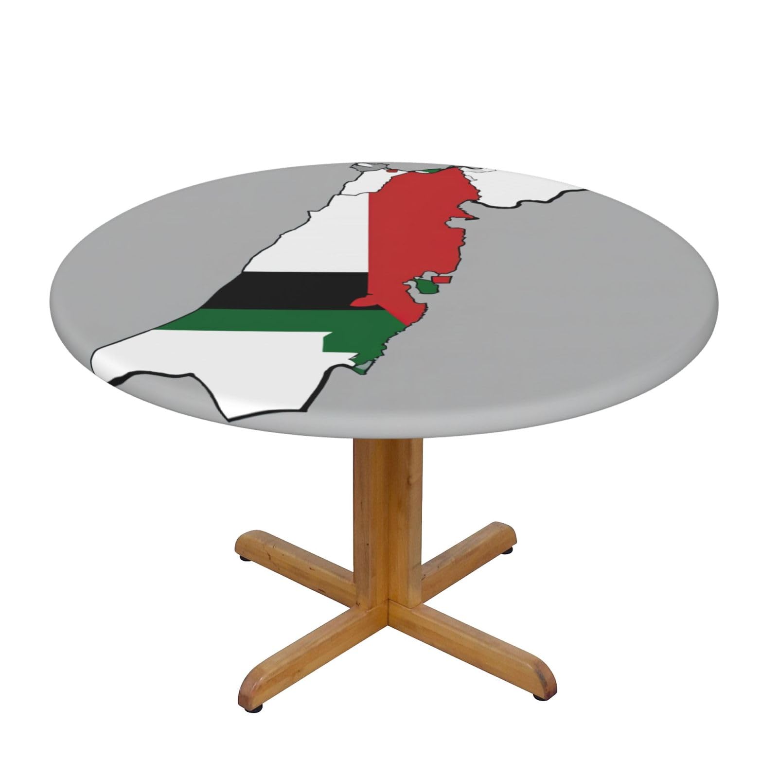 DUWAA State Of Palestine Flag Map 03 Print Oxford Fitted Table Cover For Patio Picnic, Waterproof Round Tablecloth For Home And Outdoor
