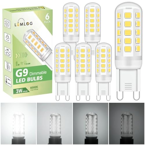Lumlog G9 Led Bulbs Cool White, 3W Light Bulbs, Equivalent to 30-40W Halogen, 340Lm, 220-240V No Flicker Dimmable Energy Savingor Lighting Decor 6 Pack [Energy Class E]