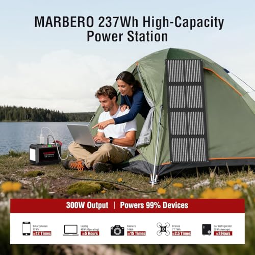 Image of Portable Power Station 300W MARBERO 237Wh Camping Solar Generator Backup Lithium Battery with Pure Sine Wave 110V AC Outlet, USB C, USB A, DC for Outdoors Camping CPAP Home Blackout Emergency