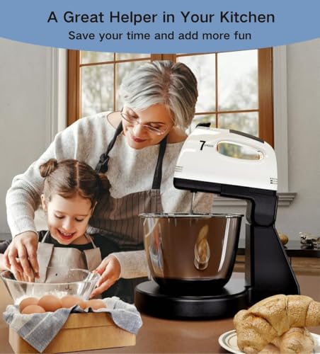 Stand Mixers, 7 Speeds With 3QT Stainless Steel Bowl, Stand and Hand Mixer with Dough Hook, Whisk, Mixing Beater for Baking, Cake, Cookie, Kneading (GT2) - Image 5