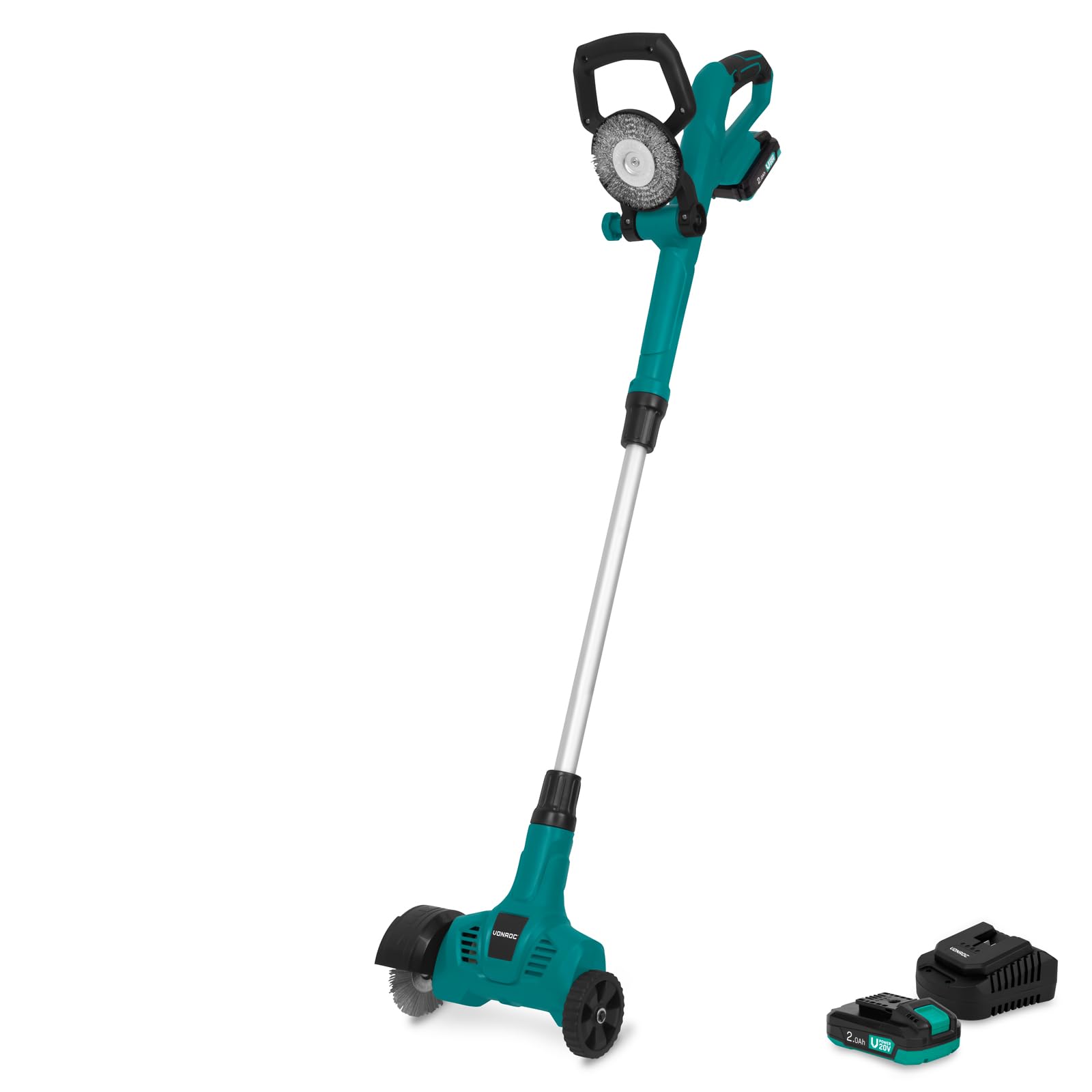 Cepillo para juntas con batería, 20 V, mango telescópico, incluye 2 baterías de 2,0 Ah y cargador rápido