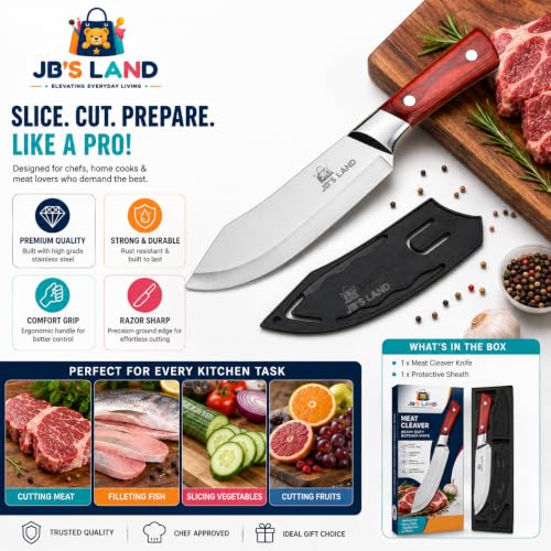 Image of JB'S LAND Meat Cleaver Knife with Sheath, Stainless Steel Butcher Knife