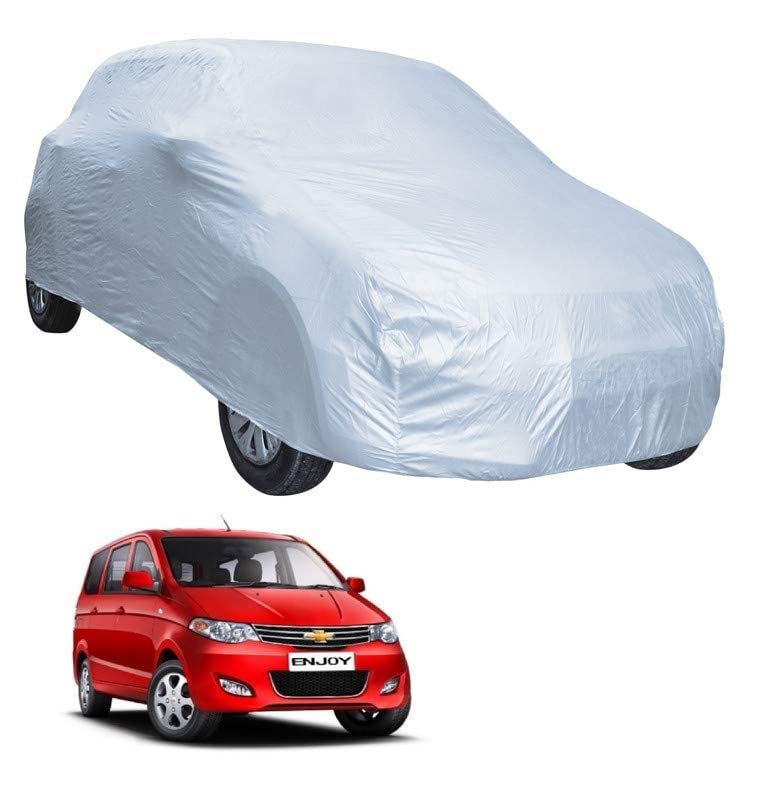 Image of Auto Hub Car Cover Compatible with Chevrolet Enjoy with Weather Proof, Triple Stitched, Enjoy Car Cover- Plain Silver