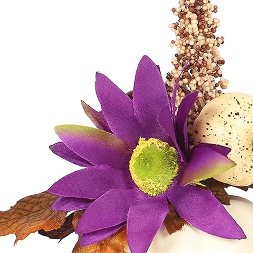 Artificial Pumpkin Ornament Autumn Pumpkin Table Statue Artificial Pumpkin with Maple Leaf Fake Pumpkin Statue for Thanksgiving Fall Table Decorations - White