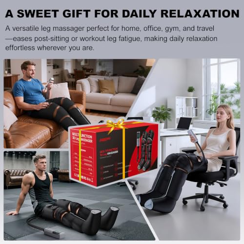 Image of Leg Compression Massager for Circulation and Pain Relief, Compression Boots with Heated Knee, 6 Modes 12 Intensities 3 Timers, Foot Calf Thigh Recovery Machine, Gifts for Man Woman, Black