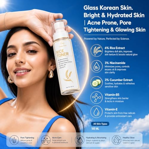 Image of 3% Niacinamide & Rice Water Face Toner | Acne Prone Dry Combination Skin | Fades Blemishes, Brightens & Smoothens | Women & Men | 100ml | Alcohol-Free