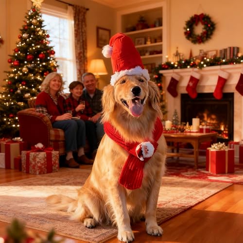 Bonnet et écharpe de Père Noël pour grand chien de taille L