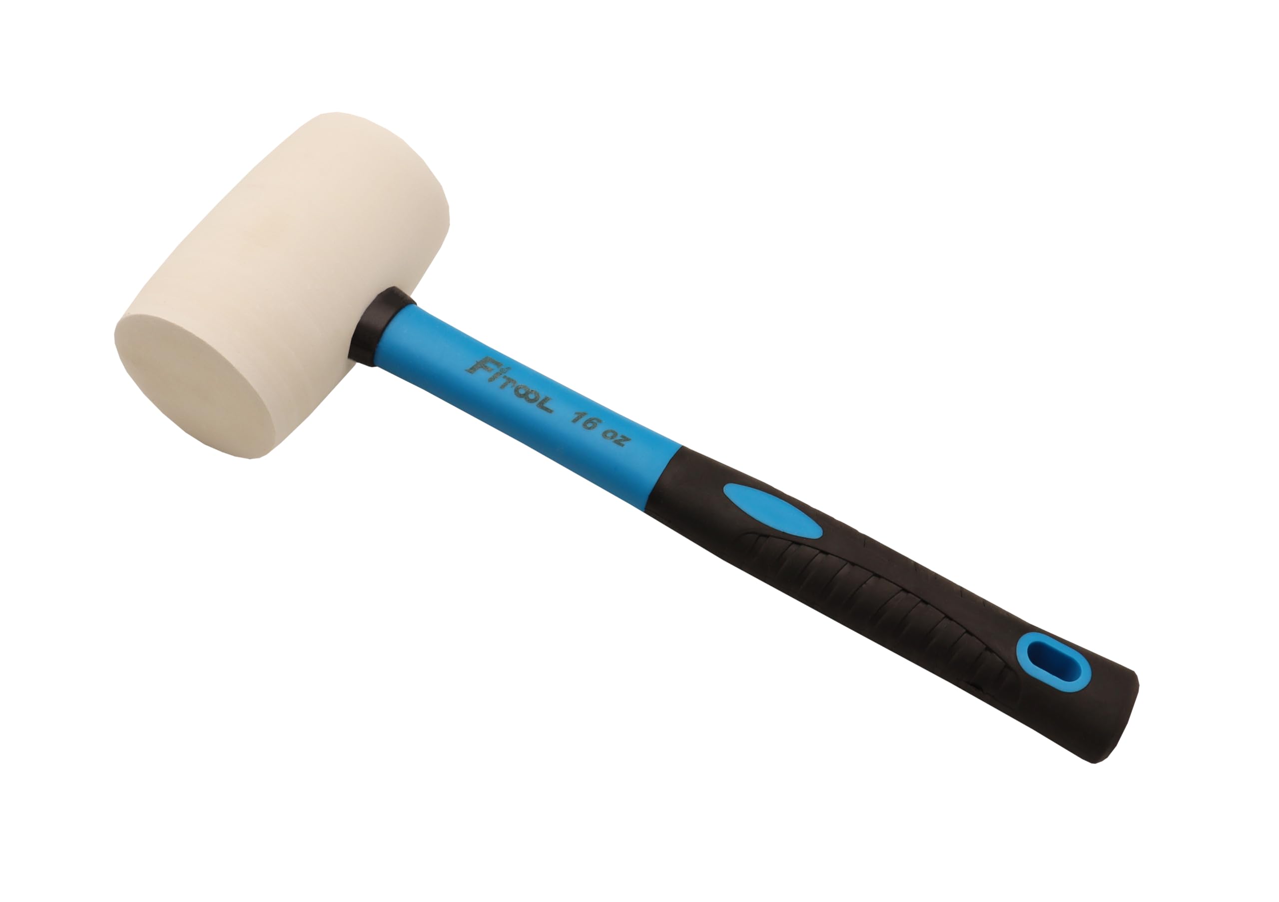 Fitool White 16-Ounces Solid Rubber Mallet, Fiberglass Handle With Soft Rubber Grip, Total Weight 1.4Lb, Non Marking Hammer (16Oz)